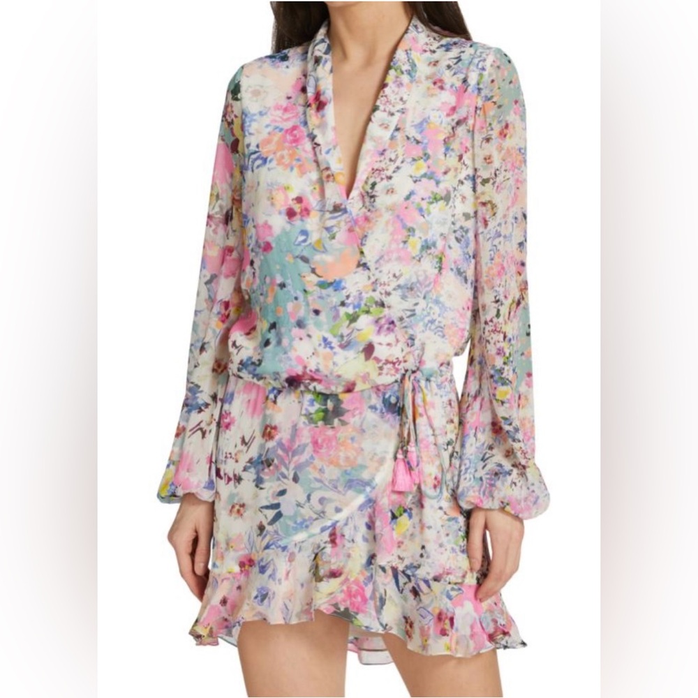 Floral V-Neck Long Sleeve Mini Dress - Pastel Floral